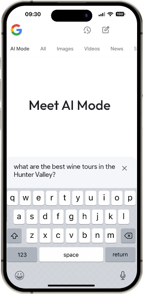Google Search AI Mode hotels sydney
